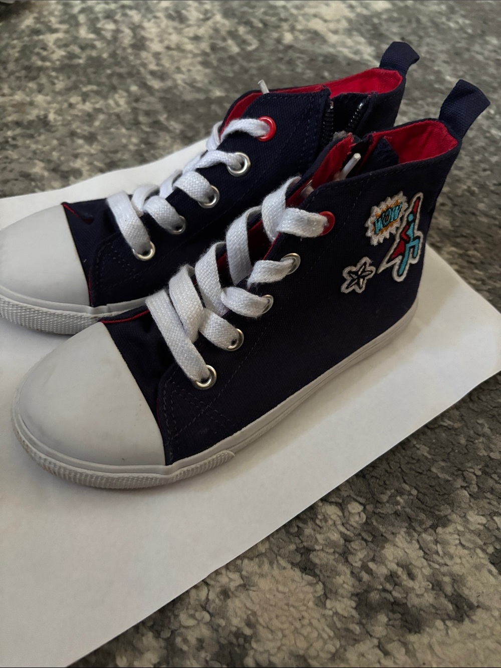 Cat & Jack Navy High-Top Sneakers with White Laces and Red Trim